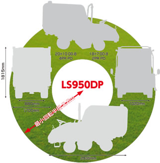 乗用スイーパーLS950DP機体寸法　最小回転半径2.6m